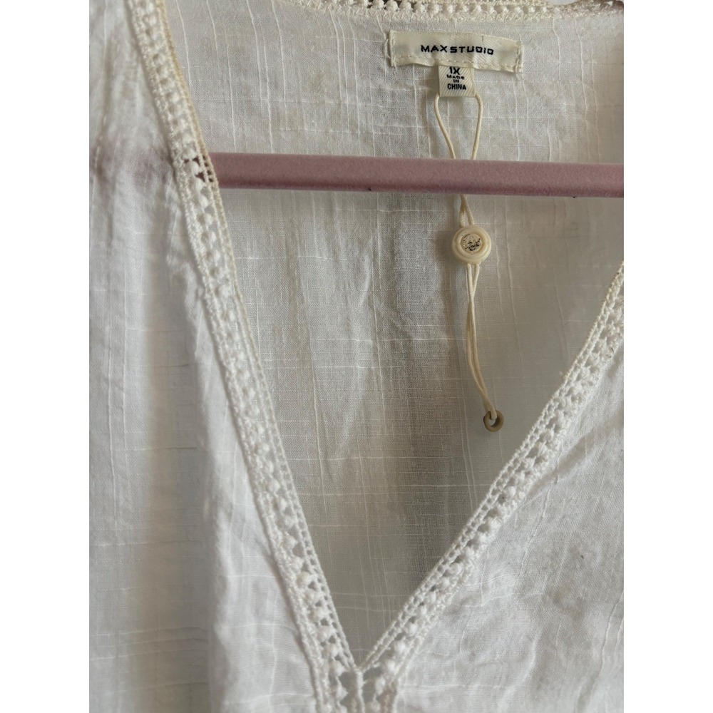 Max Studio White Crochet-Trim Tie-Front Top | NWOT | Size 1X - Picture 5 of 9